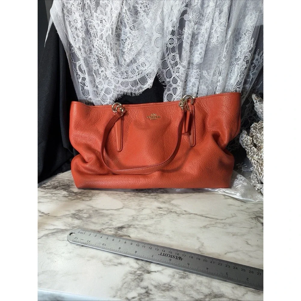 Coach Orange Leather Street Zip‎ Tote Casual Large Shoulder Bag (A2955)